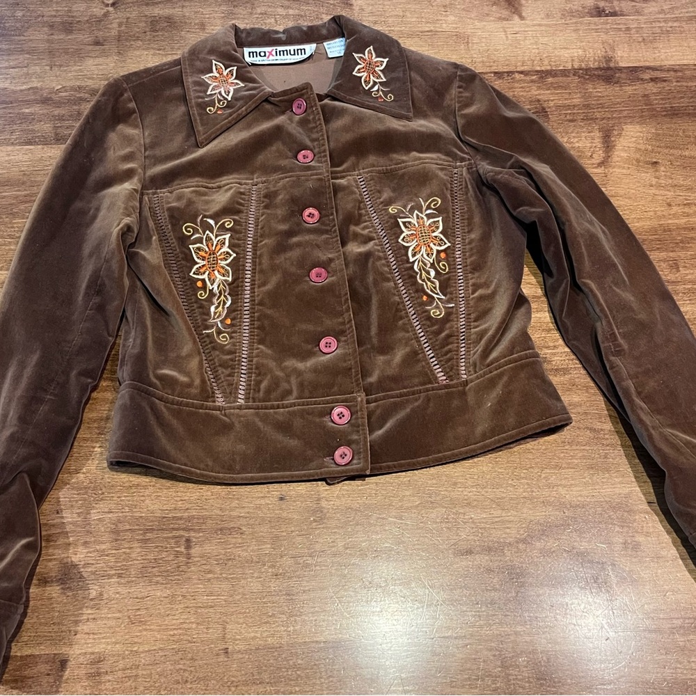 1970’s Vintage Brown Velour Embroidered Women's Jacket/pants set